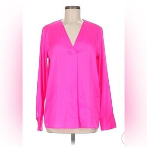 Banana Republic Bright Neon Pink long sleeve v-neck blouse, size Medium.